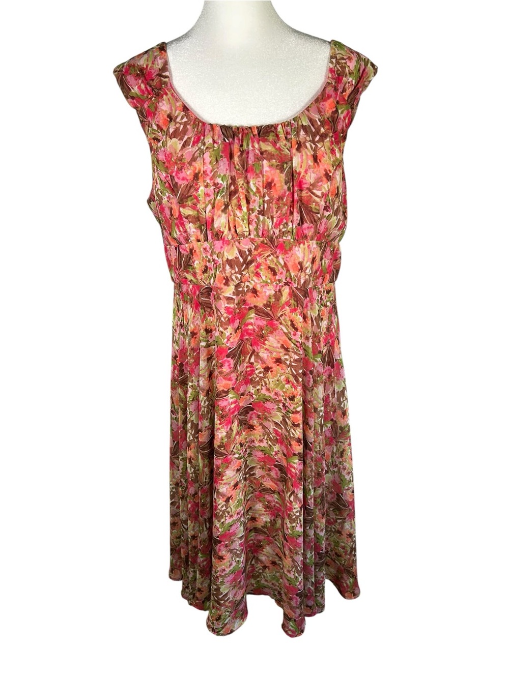 North Style Fairycore Abstract Floral Midi Dress Chiffon Cottagecore 16P